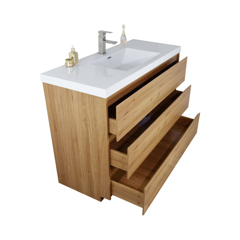 Korrina 47.25'' Single Bathroom Vanity with Plastic Top, Natural Oak
