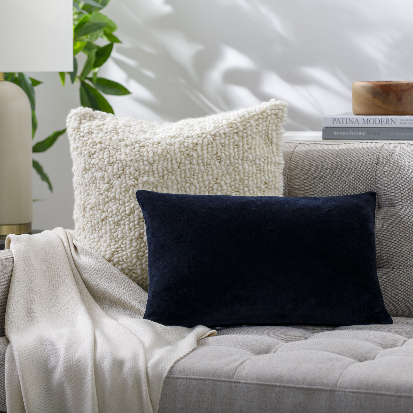 Cotton Lumbar Throw Pillow, 13" x 20", Polyester/Polyfill, Black