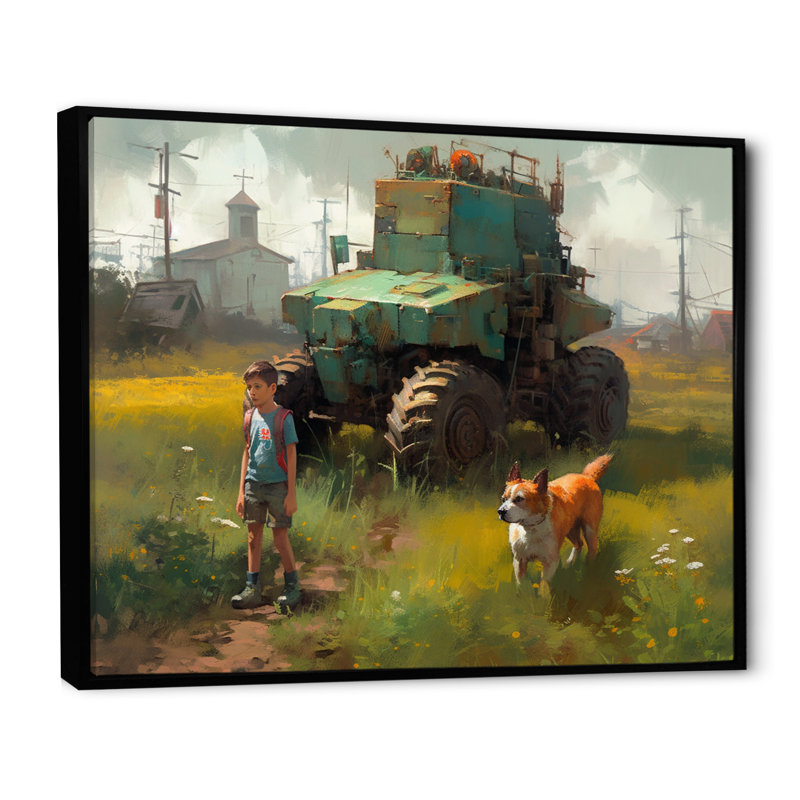 Children On The Farm V, reproduction d'art sur toile, H 12 po x l 20 po x P 1 po, Cadre flottant noir