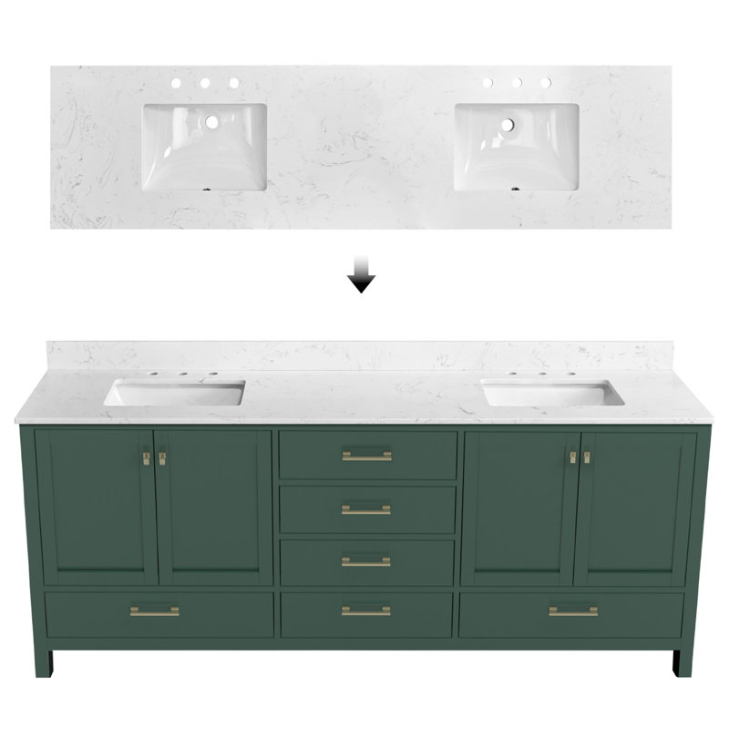 Meuble-lavabo de 84 po en bois massif vert avec double vasque et armoire de rangement