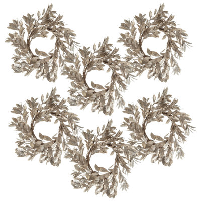 Set Of 6 Champagne Gold Boxwood Candle Rings – 12 Inch Decorative Tabletop Wreaths For Flameless Candles, Seasonal Centerpieces, And Wall Art