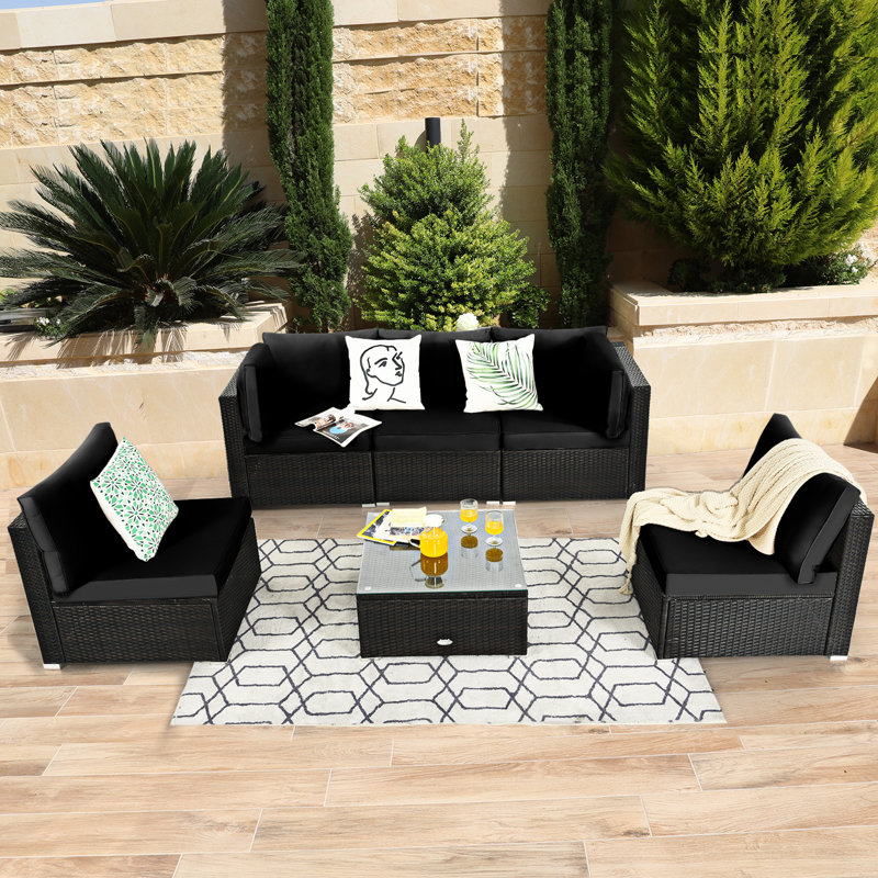 5 - Person Patio Conversation Set with Cushions, Black