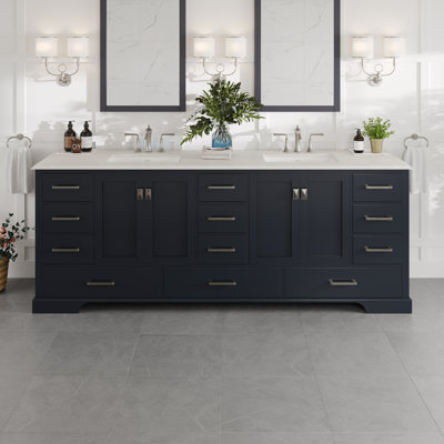 Detwiler 84"W x 22"D Double Sink Bathroom Vanity with Undermount Porcelain Sink
