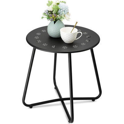 Danpinera Outdoor Side Tables With Flower Cut Outs Weather Resistant Steel Side Table Round Outdoor End Table Metal Side Table For Yard Balcony Garden