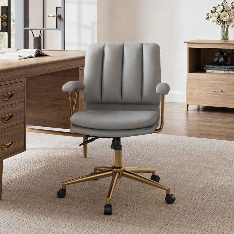 Adena, Velvet Swivel Desk Chair, Gray