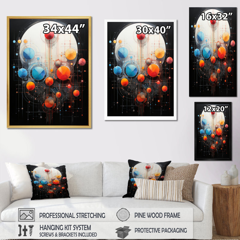 Pleine lune, obscurité, futur, paysage abstrait I - art mural sur toile minimalisme, Cadre flottant blanc