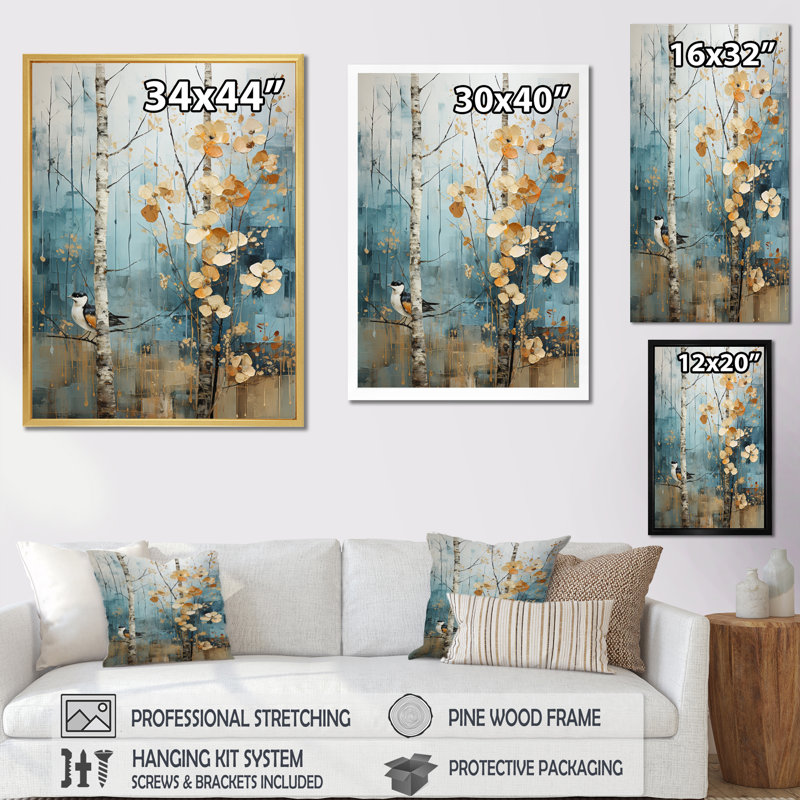 «Birch Woods Enchanted Forest III», impressions murales florales, H 20 po x l 12 po x P 1 po, Cadre flottant doré