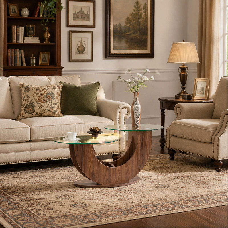 Table basse en verre Creative, Transparent/Walnut