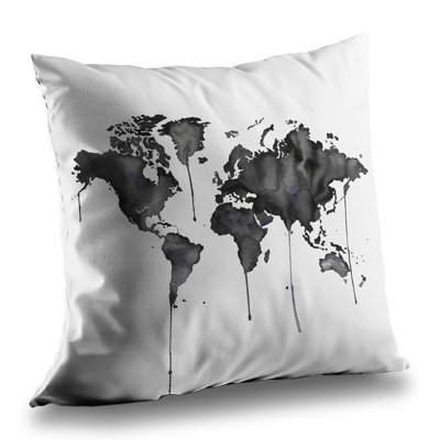 Watercolor World Map Throw - Black – Throw Pillow Cover Only, Double-Sided Print, Insert Not Included