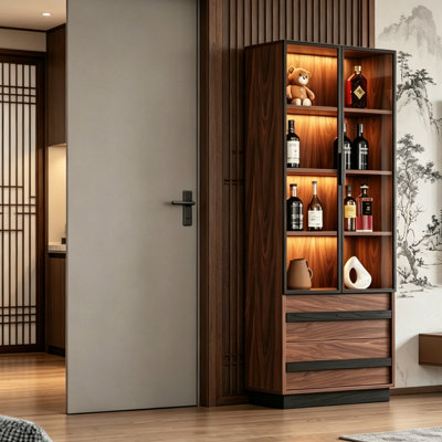 Armoire latérale autoportante 31,5 po en bois de pin brun avec porte vitrée 31,50 po