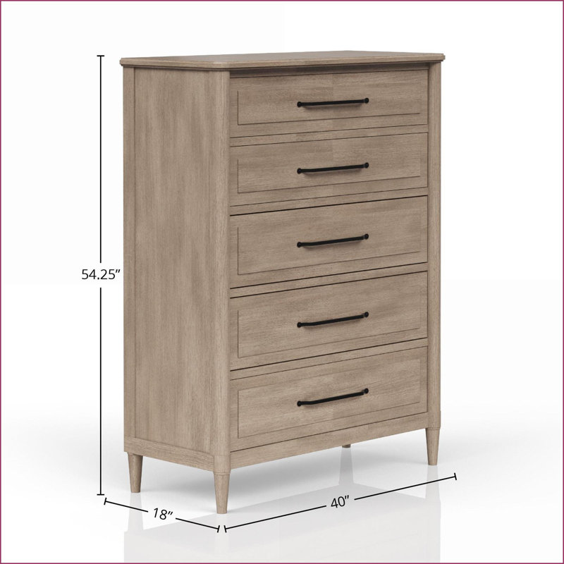 Commodes et amp; Garde-robes: Commode 5 tiroirs avec tiroirs doublés de feutre / cèdre | Finition sable | Bois massif et panneau de fibres à densité moyenne
