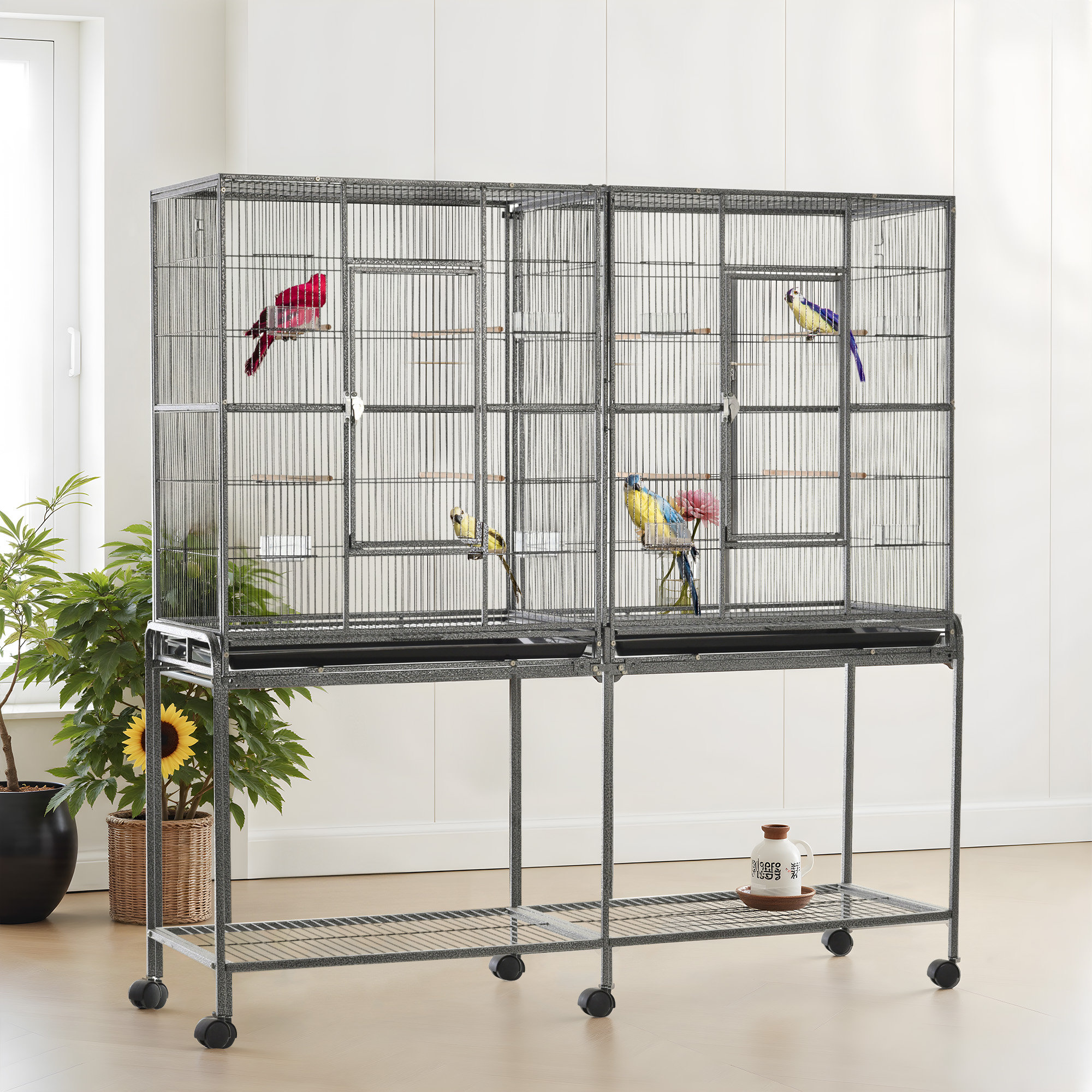 Image showcasing Tucker Murphy Pet™ Metal Bird Cage With Stand - 65-Inch Large Aviary ...