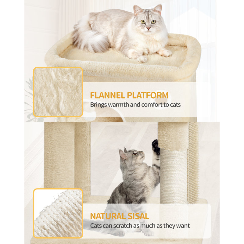 Cat Tree for Indoor Cats, Multi-layer Scratching Post with Large Platform, 2 Caves, 7 Sisal Posts, Pompoms, Cat Basket, Hammock, Suitable for Cats