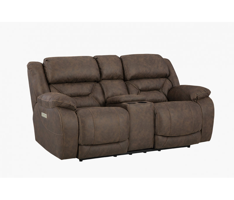 Causeuse inclinable avec accoudoirs coussinés de 78 po Bobbetta, Polyester brun
