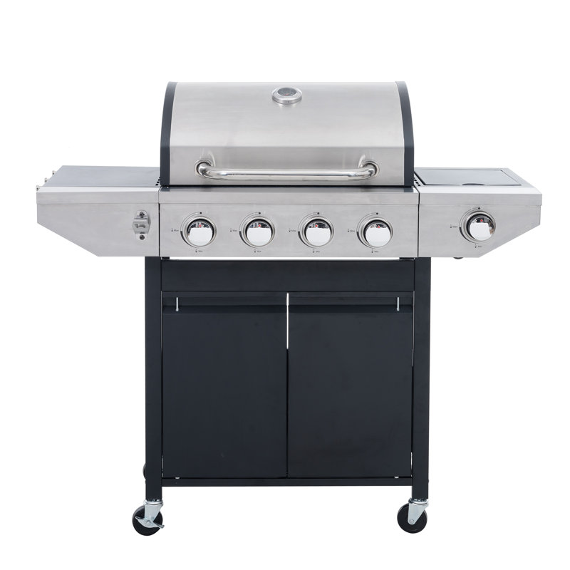 Barbecue au gaz au propane autoportant à 4 brûleurs de 53 000 BTU avec brûleur latéral et armoire Mondawe