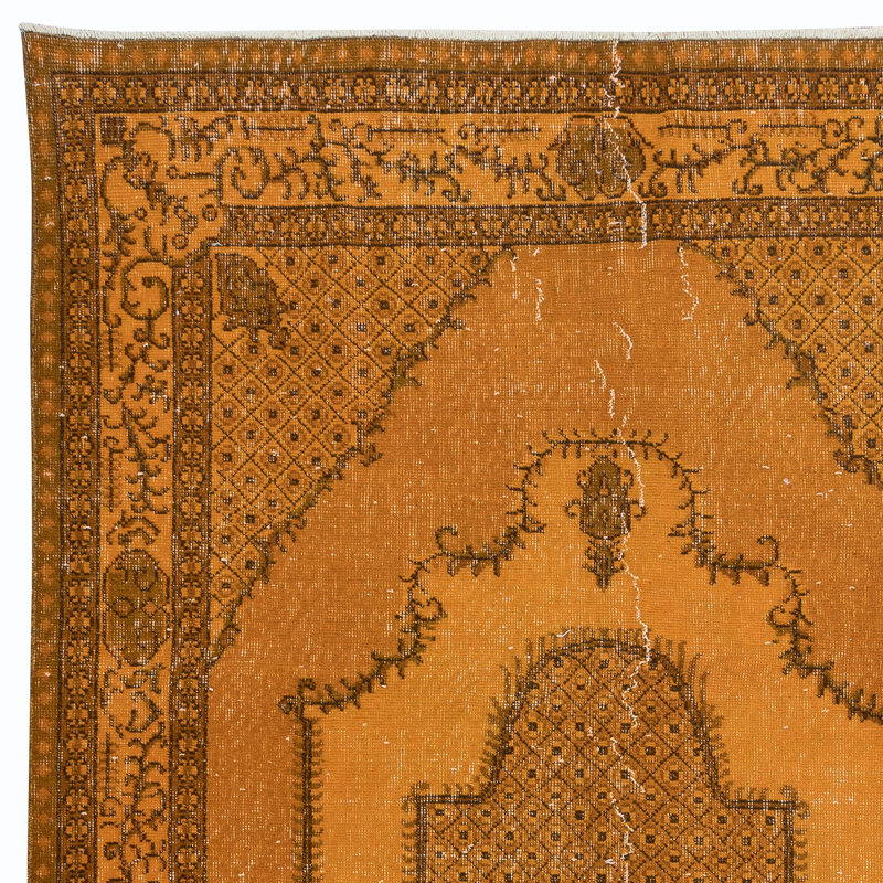Tapis turc moderne fait à la main 5,5 x 9 pi avec motif médaillon orange