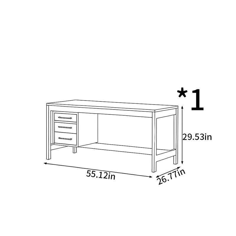 Bureau moyen moyen, H 29,53 po x l 55,12 po x P 26,77 po, Brun
