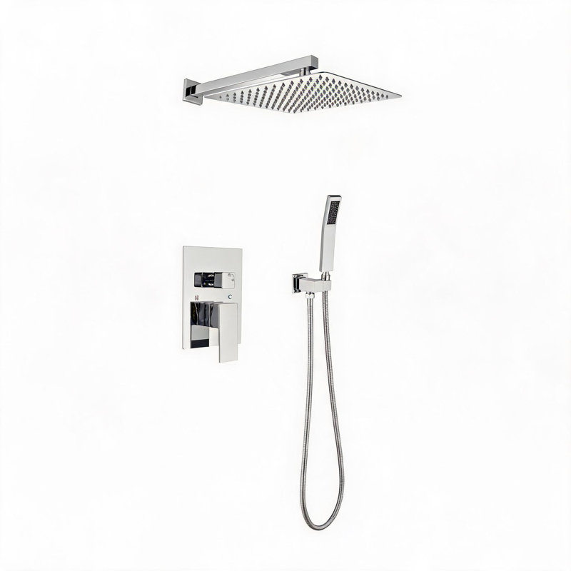 Robinet de pomme de douche mural chromé en laiton avec système de douche à main