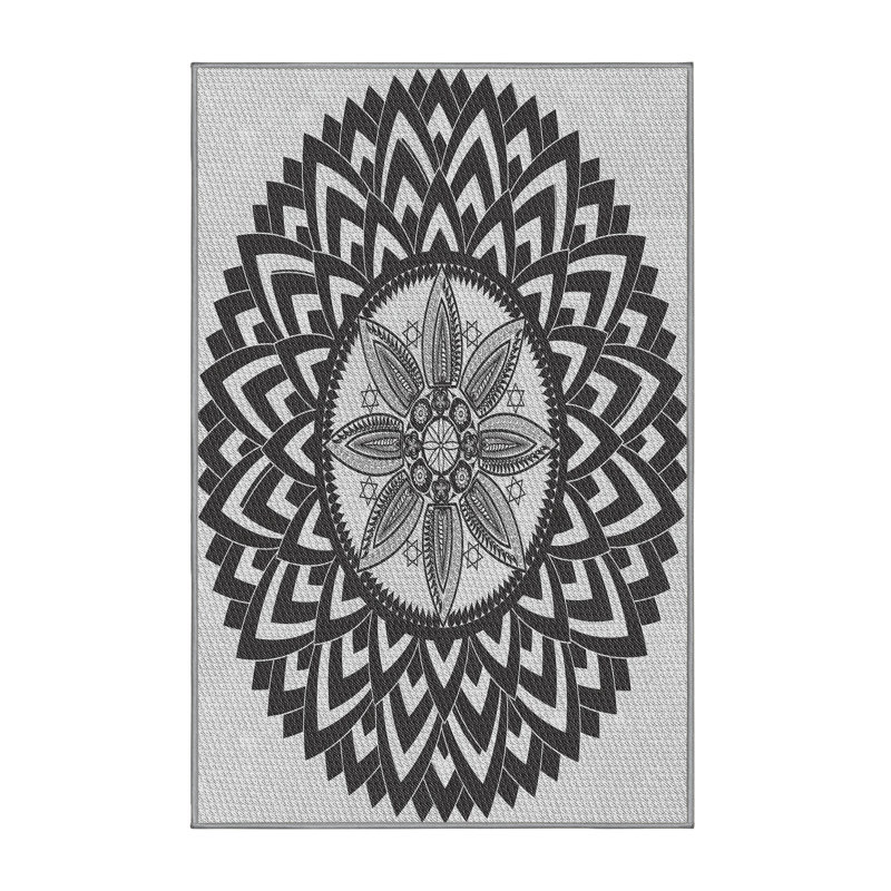 Tapis noir/gris tissé à la machine, Rectangle 3 pi x 5 pi