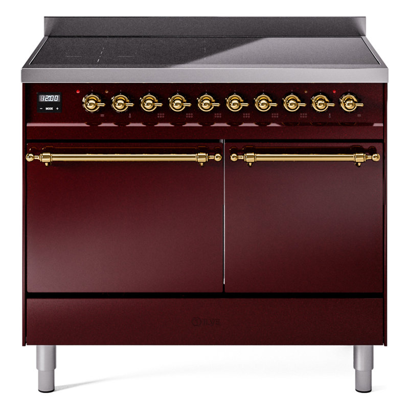 Cuisinière à induction 40 pouces avec 6 éléments à induction ILVE Nostalgie II Series (porte pleine), Bourgogne / laiton