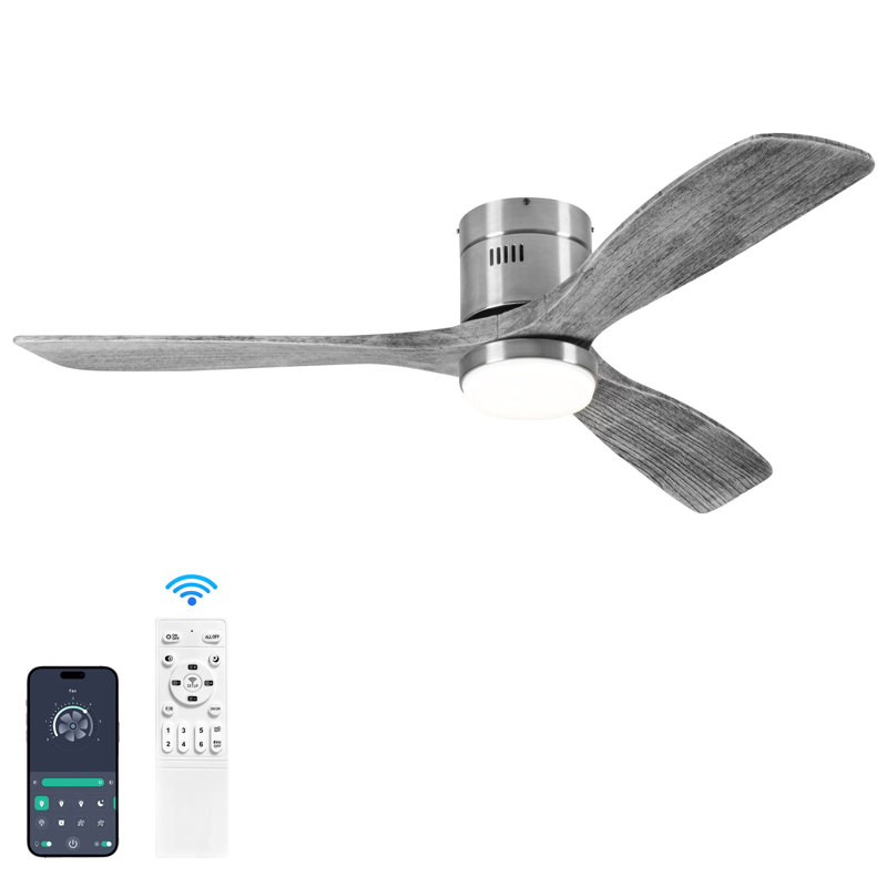 52 In. 3-Blade Wood Indoor Ceiling Fan with Light and Remote, Dimmable, Reversible DC Motor, Memory Function