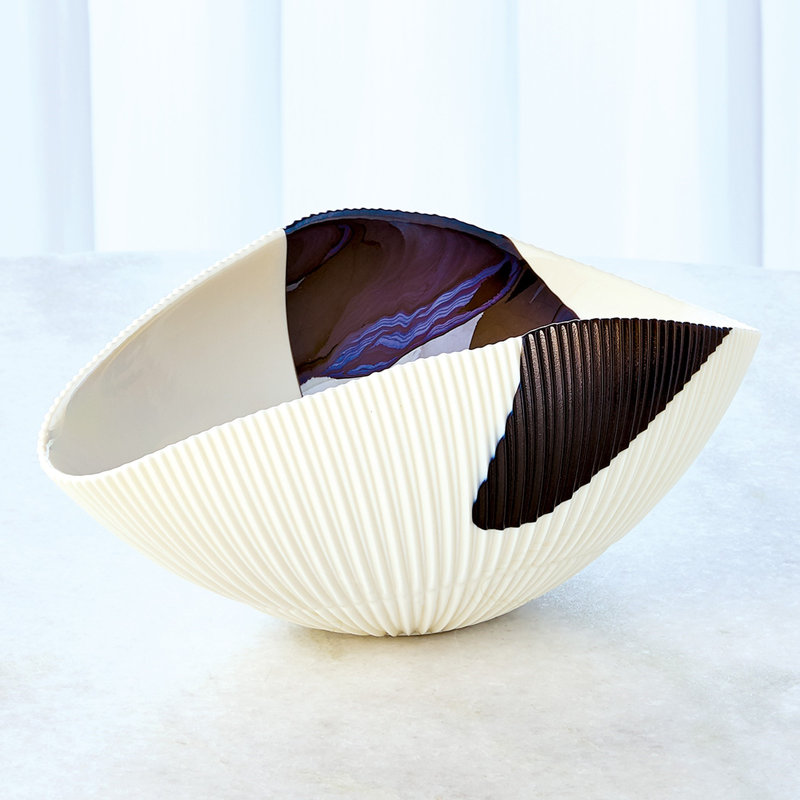 Pleated Bowl-Bronze Stripe, 8.5" H x 19.5" W x 12" D