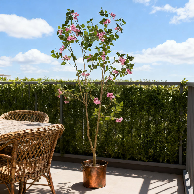 Arbre de bougainvillée artificiel 5 pi avec pot en plastique noir, faux arbre à fleurs réaliste pour la décoration intérieure de bureau à domicile