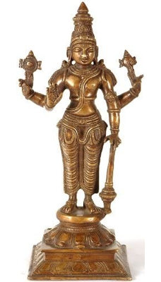 Handcrafted Brass Lord Vishnu Statue, 12 in. Tall     Sacred Hindu Deity Sculpture for Meditation Room & Home Altar