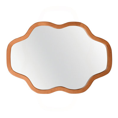 Yellowish Brown 20"x30" Cloud Shape Solid Wood Franme Decorative Mirror,Irregular Wooden Framed Decorative Vanity Mirror, Rustic Farmhouse Accent Mirror for Bathroom, Entryway, Living Room
