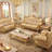 European Style Solid Wood Champagne Gold Sofa 88.9'' Leather Sofa