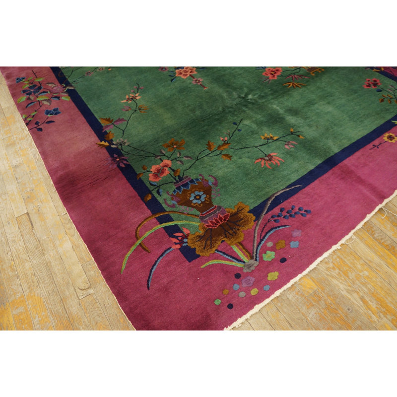 Rectangle Antique Wool 1920s Hand Knotted Pile Coral / Salmon Pink Rug
