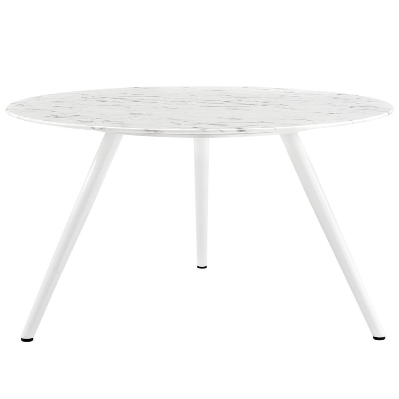 Carson Carrington Klarup Wood Top Dining Table with Tripod Base, 29.5" H x 54" L x 54" W, Marble