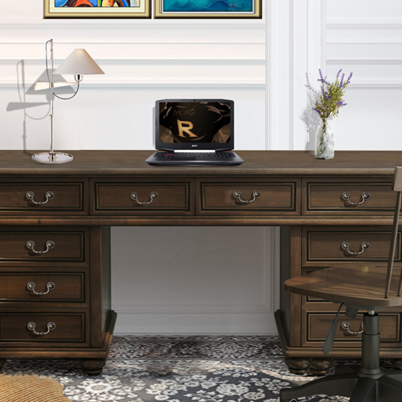 Bureau d'écriture avec rangement à dix tiroirs brun foncé