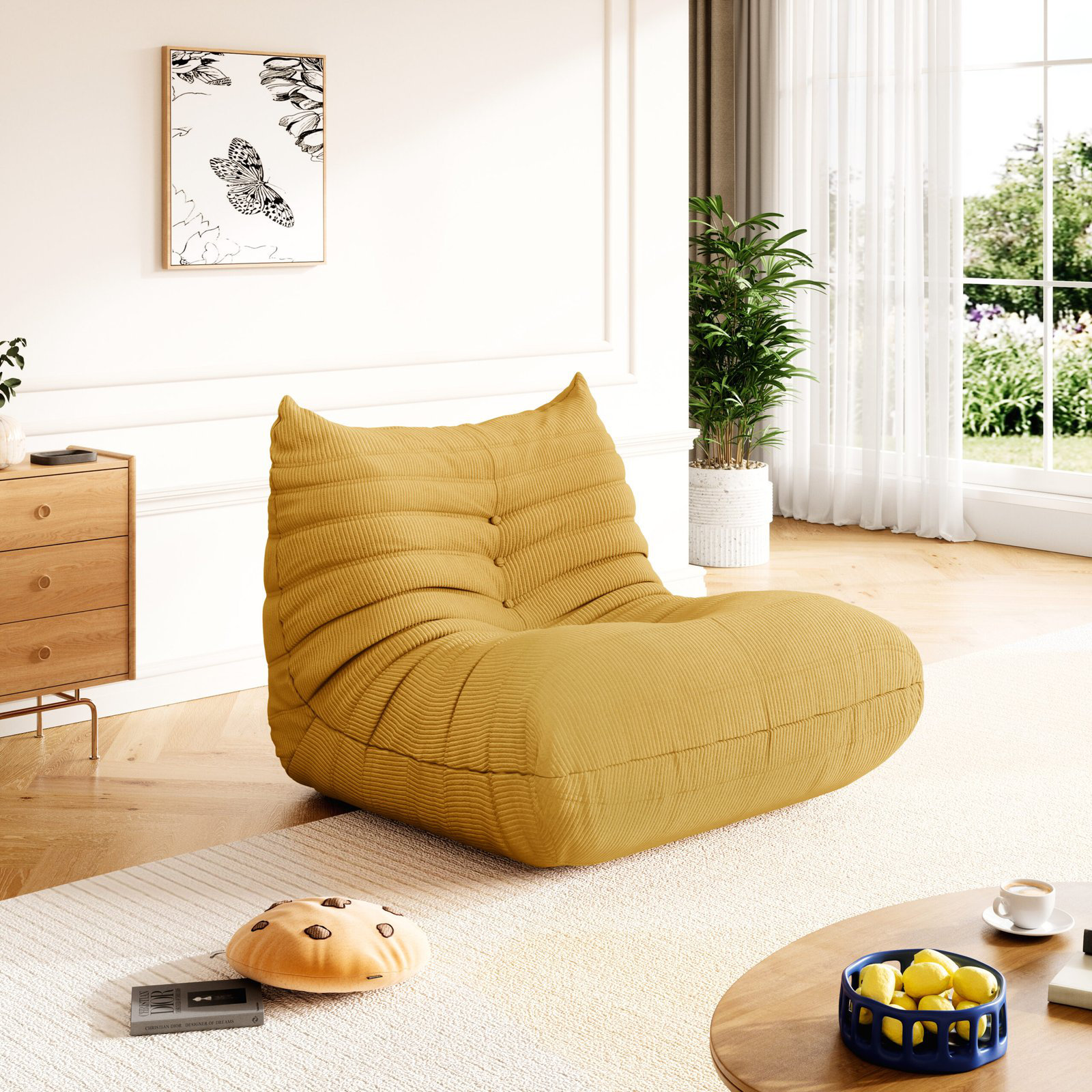 Yellow Modern Bean Bags Modern Lounge Bean Bag Chair，Oversized