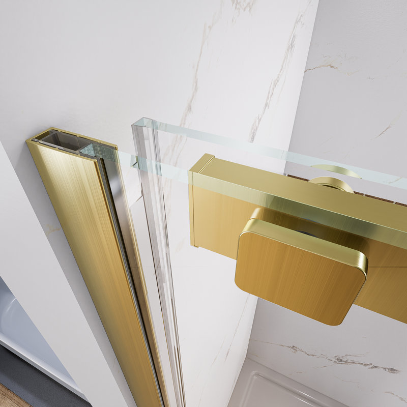 56"-60"W X 74"H Single Sliding Semi-Frameless Shower Door, Brushed Gold