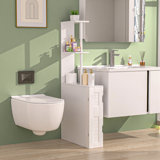 Tall Bathroom Storage Cabinet, Freestanding Linen Tower With 2-Tier Shelf And Cabinets, Narrow Side Floor Organizer For Small Spaces