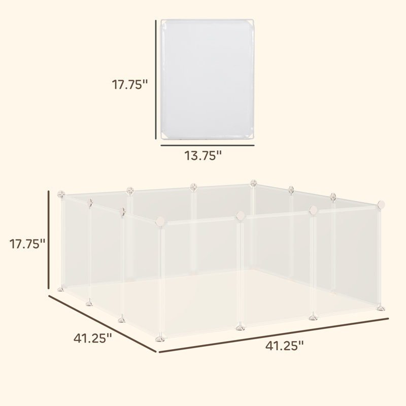 Clôture en plastique portative pour animal de compagnie avec cage ouverte pour petits animaux 12 panneaux pour cochon d'Inde blanc, 18 po x 14 po