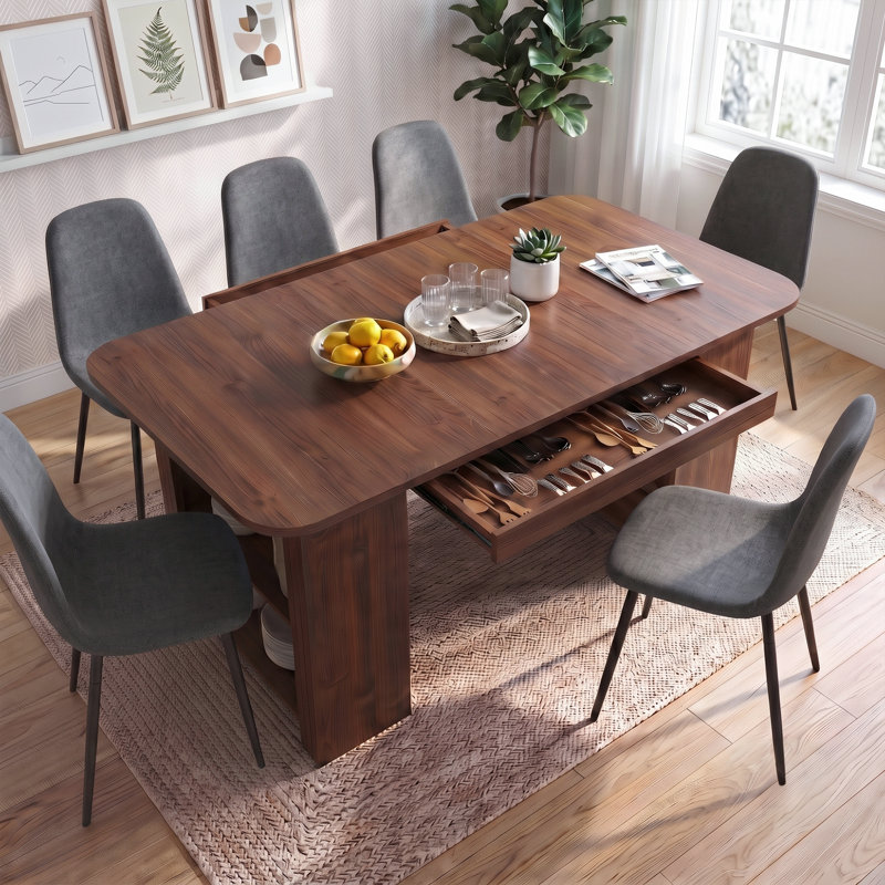 Ensemble de table et chaises de salle à manger modernes de 71 pouces avec rangement intégré et chaises rembourrées, Gris