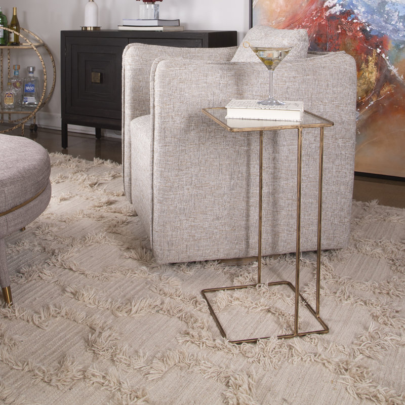 Margos Glass End Table, Antique Gold