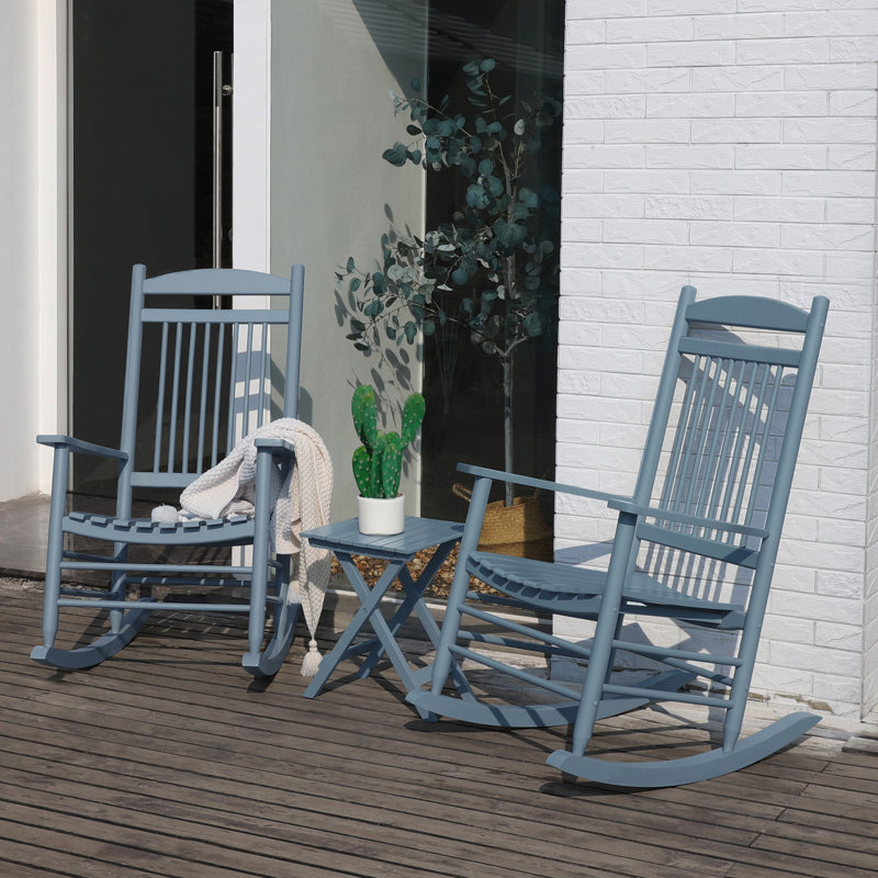 Karlin Outdoor 2 Solid Wood Chairs and 1 Table, Gray