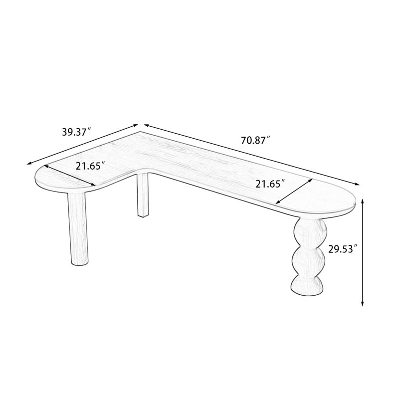 Bureau brun en bois massif en forme de L, Retour à gauche, H 29,53 po x l 70,87 po x P 39,37 po