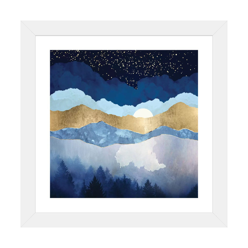 Forêt de minuit - impression, H 16 po x l 16 po x p 1 po, Papier encadré blanc, Blanc