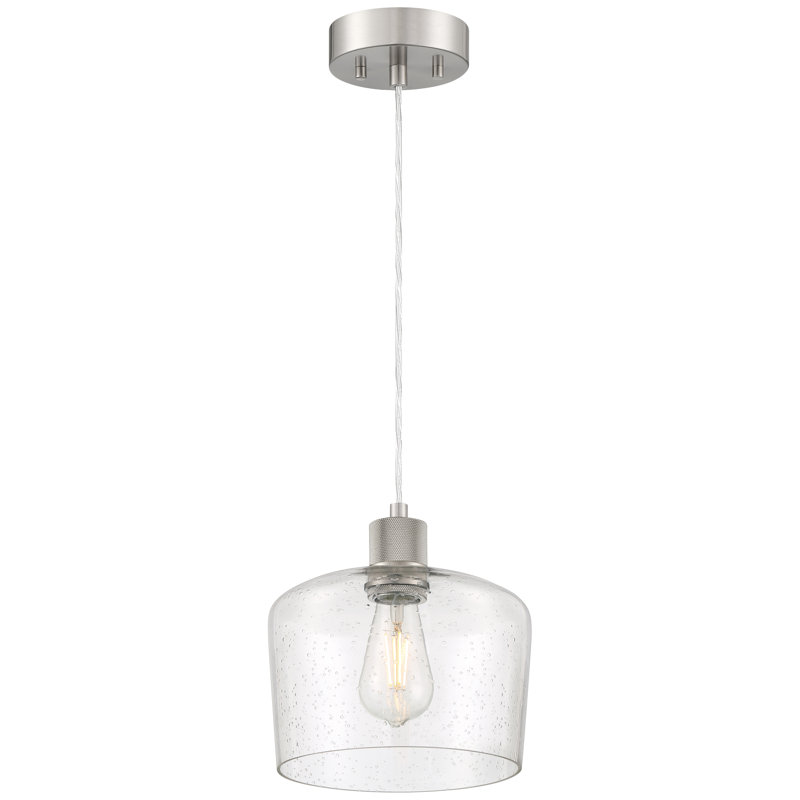 Aarian LED Pendant - Seeded Glass - Replaceable LED, Brushed Steel