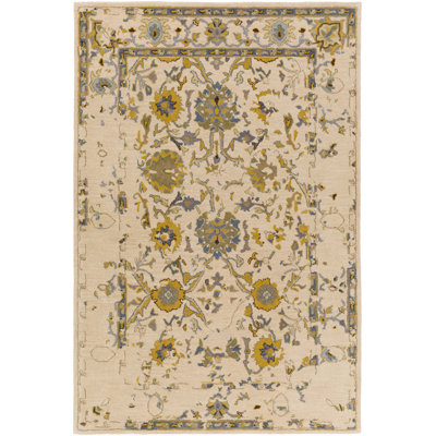Tapis oriental ivoire / jaune / gris en laine touffeté à la main