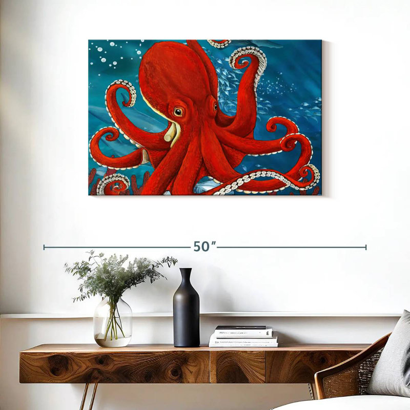 Brampt Vibrant Red Octopus, 24" H x 36" W
