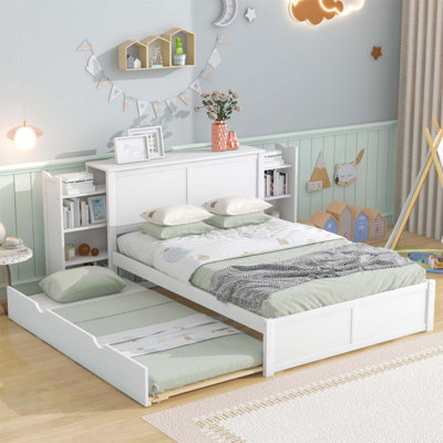 Full Size Storage Platform Bed With Pull Out Shelves And Twin Trundle, Maximizing Space And Style