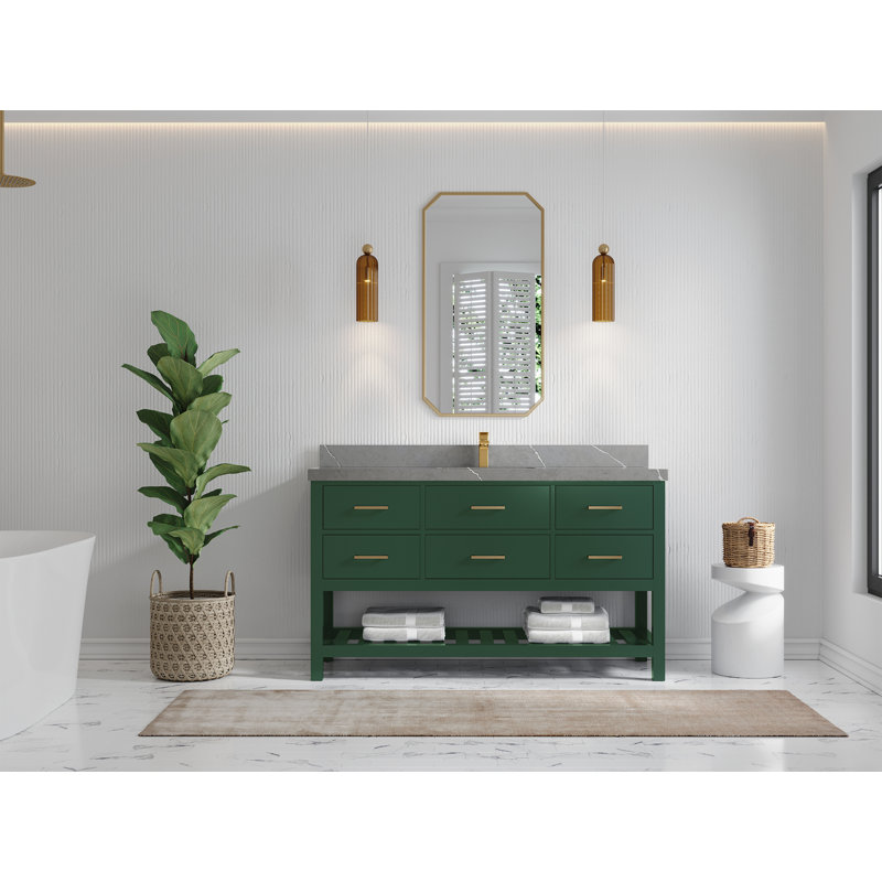 Parker 60'' Single Bathroom Vanity with Quartz Top, Piatra Gray