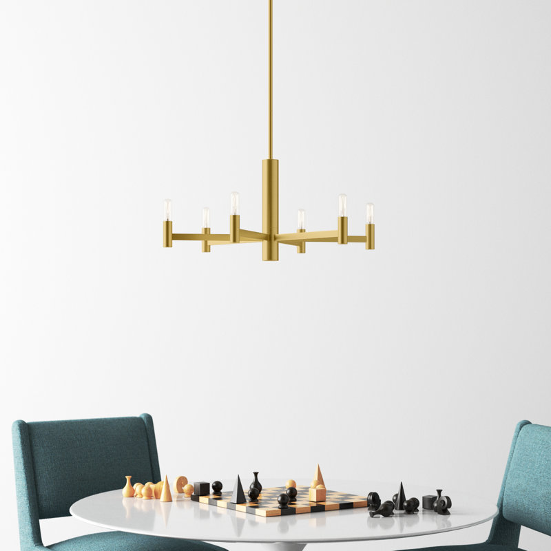Ilene 6 - Light Aluminium and Steel Dimmable Chandelier, Natural Aged Brass