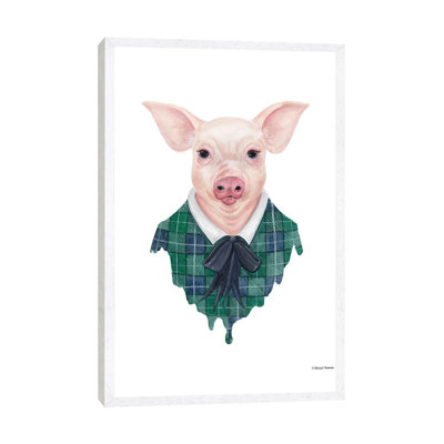 Pig In Plaid by Rachel Nieman - Floater Frame Gallery-Wrapped Canvas Giclée on Canvas
