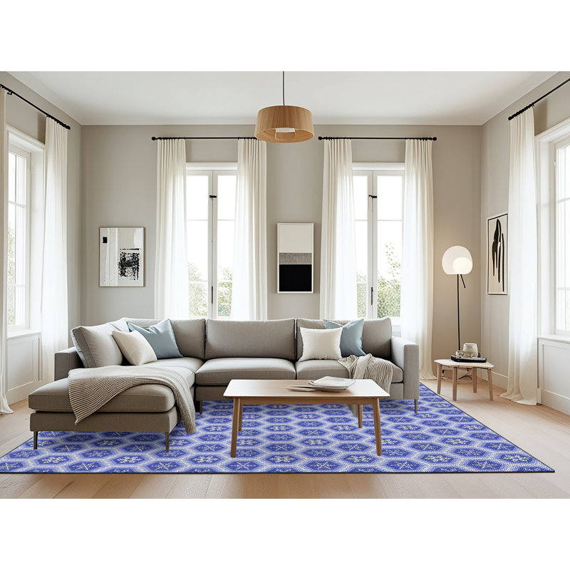 Bleu géométrique Tapis décoratif, Rectangle 8 pi x 12 pi